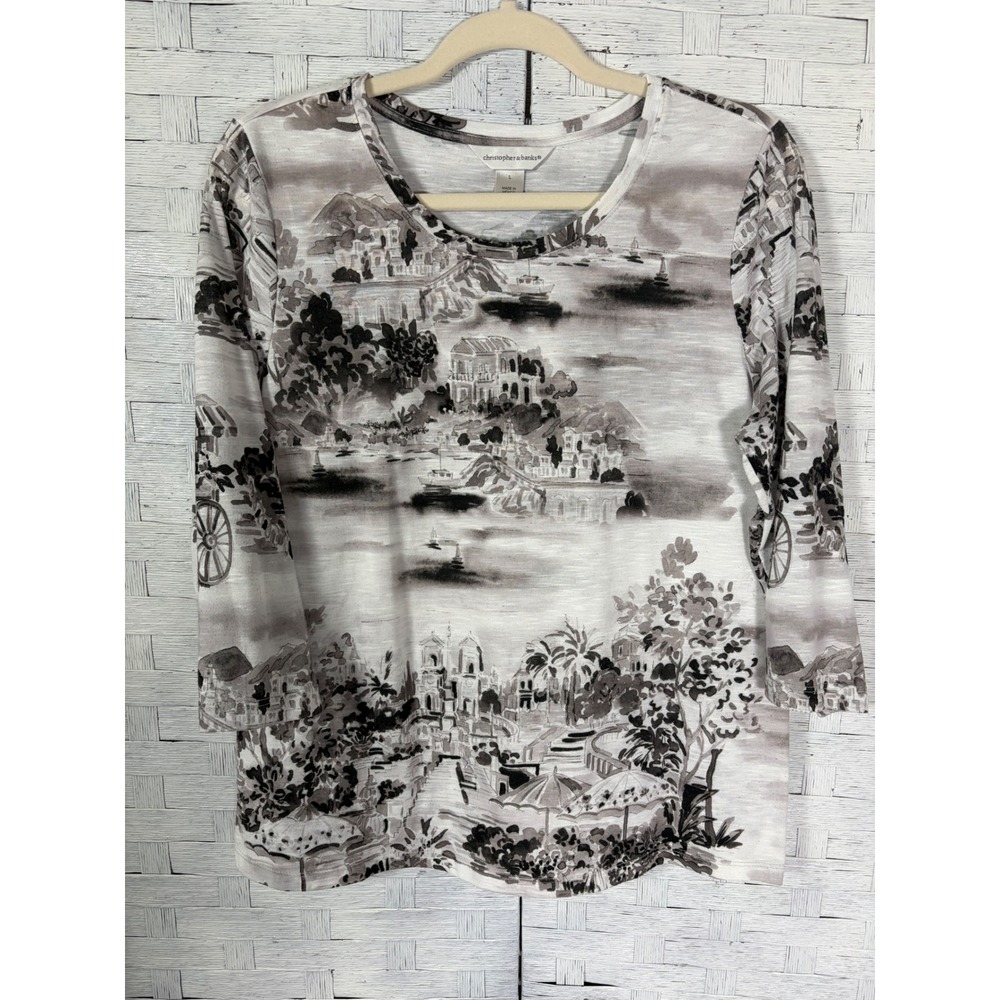 Christopher & Banks Womens Top Twoa Toile Print 3/4 Sleeve Top feminine